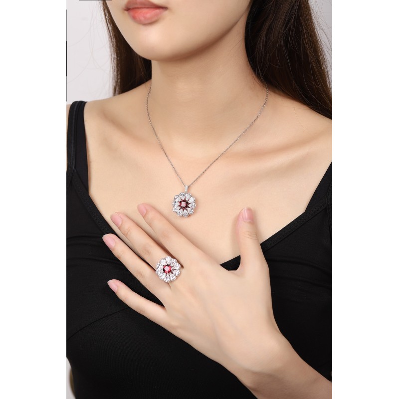 Ruif Jewelry Classic Design S925 Silver 2.14ct Natural Garnet Ring Gemstone Jewelry