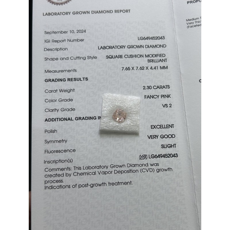 Ruif Jewelry Cushion Cut 2.3ct Fancy Pink VS2 Lab Grown Diamond Can Custom Your Favoirite Jewelry with This Diamond Ruif Jewelry Cushion Cut 2.3ct Fancy Pink VS2 Lab Grown Diamond Can Custom Your Favoirite Jewelry with This Diamond
