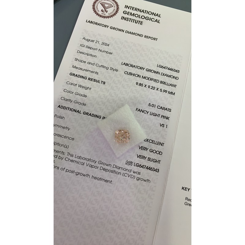 Ruif Jewelry Cushion Cut 5.01ct 9.85X9.22X5.99mm Fancy Pink VS1 Lab Grown Diamond Can Custom Your Favoirite Jewelry with This Diamond Ruif Jewelry Cushion Cut 5.01ct 9.85X9.22X5.99mm Fancy Pink VS1 Lab Grown Diamond Can Custom Your Favoirite Jewelry with This Diamond