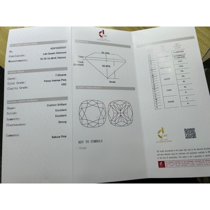 Ruif Jewelry Cushion Cut 7.02ct 10.70X10.48X6.74mm Fancy Pink VS2 Lab Grown Diamond Can Custom Your Favoirite Jewelry with This Diamond Ruif Jewelry Cushion Cut 7.02ct 10.70X10.48X6.74mm Fancy Pink VS2 Lab Grown Diamond Can Custom Your Favoirite Jewelry with This Diamond