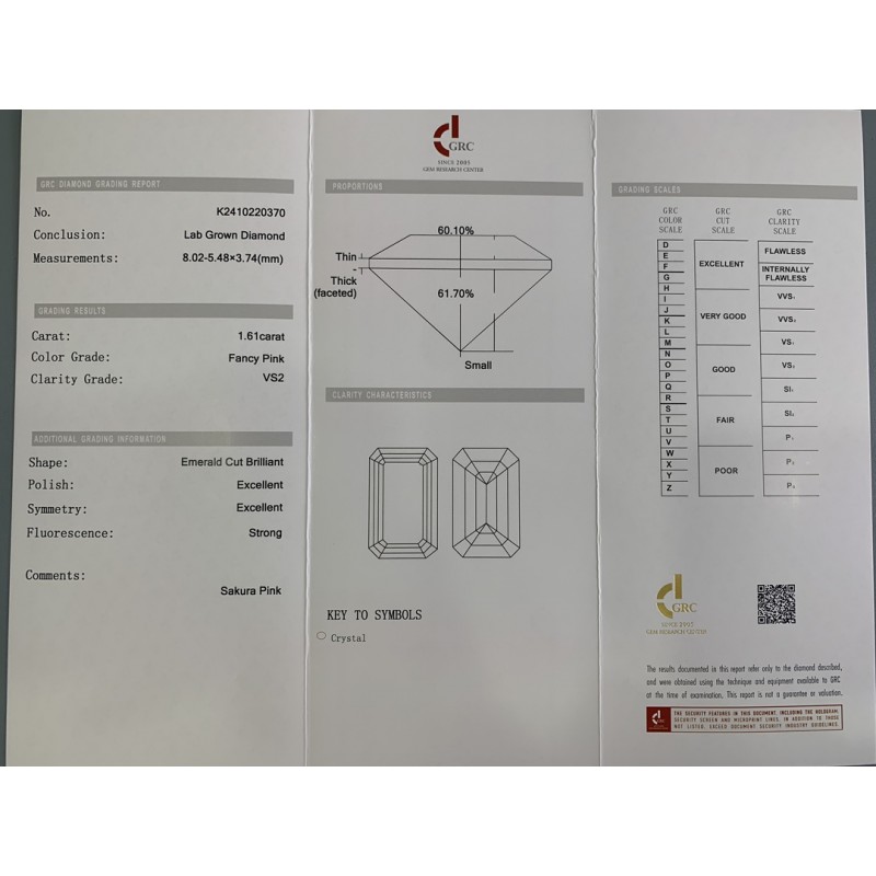 Ruif Jewelry New Emerald Cut 1.61ct 8.02X5.48X3.74mm Fancy Pink VS2 Lab Grown Diamond CVD Loose Diamond for Jewelry Making Ruif Jewelry New Emerald Cut 1.61ct 8.02X5.48X3.74mm Fancy Pink VS2 Lab Grown Diamond CVD Loose Diamond for Jewelry Making