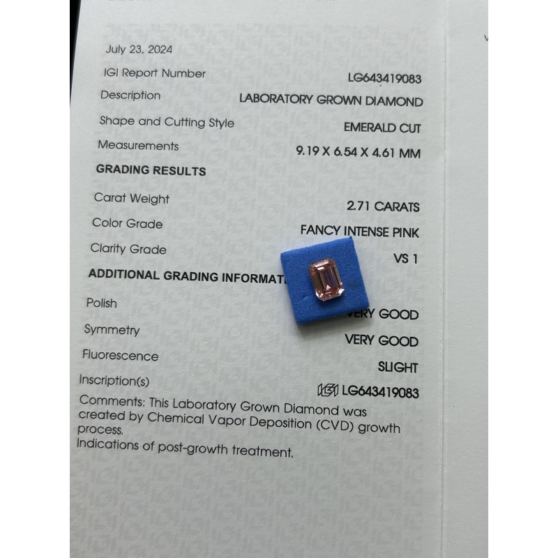 Ruif Jewelry New Emerald Cut 2.71ct VS1 VG VG N Lab Grown Pink Diamond CVD Loose Diamond for Jewelry Making Ruif Jewelry New Emerald Cut 2.71ct VS1 VG VG N Lab Grown Pink Diamond CVD Loose Diamond for Jewelry Making