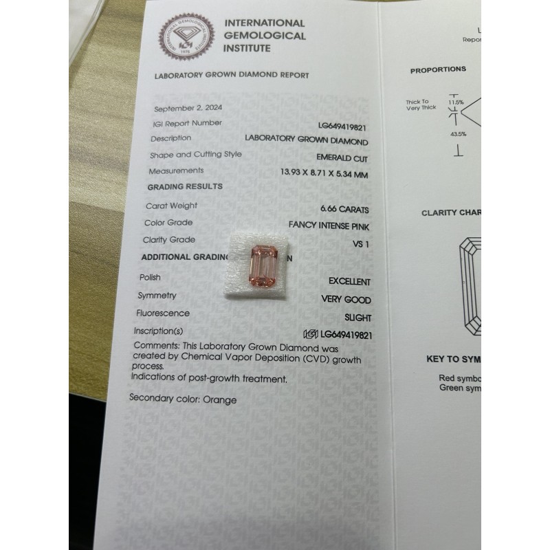 Ruif Jewelry New Emerald Cut 6.66ct Fancy Intense Pink Lab Grown Diamond CVD Loose Diamond for Jewelry Making Ruif Jewelry New Emerald Cut 6.66ct Fancy Intense Pink Lab Grown Diamond CVD Loose Diamond for Jewelry Making