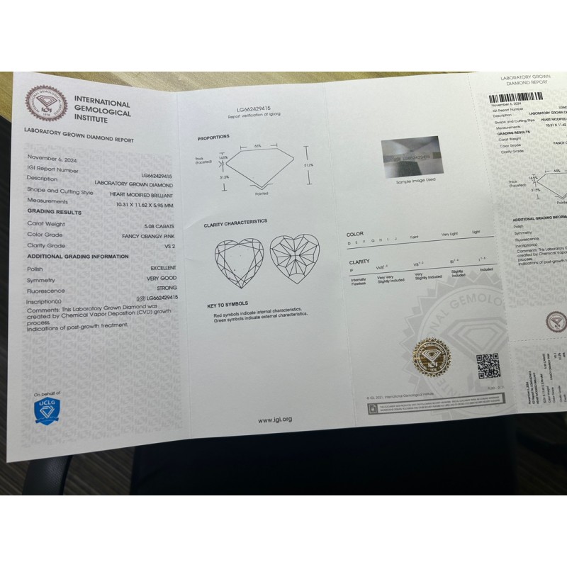 Ruif Jewelry Heart Shape 5.65ct Fancy Intense Orangy Pink CVD Lab Grown Diamond Can Custom Your Favoirite Jewelry with This Diamond Ruif Jewelry Heart Shape 5.65ct Fancy Intense Orangy Pink CVD Lab Grown Diamond Can Custom Your Favoirite Jewelry with This Diamond
