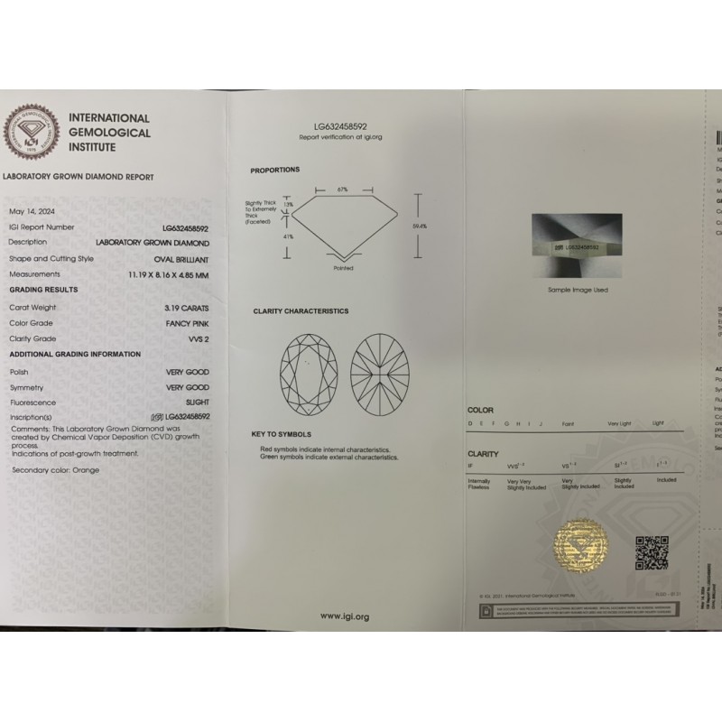 Ruif Jewelry Oval Shape 3.19ct Fancy PinkVVS2 Lab Grown Diamond Can Custom Your Favoirite Jewelry with This Diamond