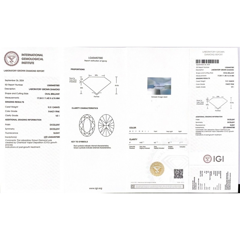 Ruif Jewelry Oval Shape 9.31ct Fancy Pink  CVD  Lab Grown Diamond Can Custom Your Favoirite Jewelry with This Diamond