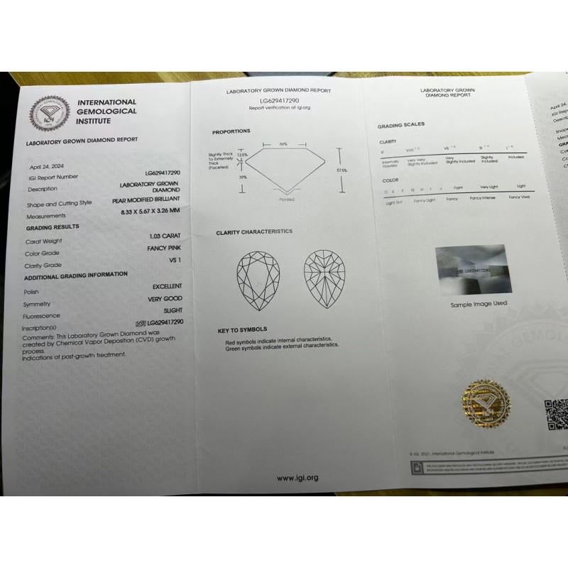 Ruif Jewelry Pear Shape1.03ct Fancy Pink CVD Lab Grown Diamond Can Custom Your Favoirite Jewelry with This Diamond Ruif Jewelry Pear Shape1.03ct Fancy Pink CVD Lab Grown Diamond Can Custom Your Favoirite Jewelry with This Diamond