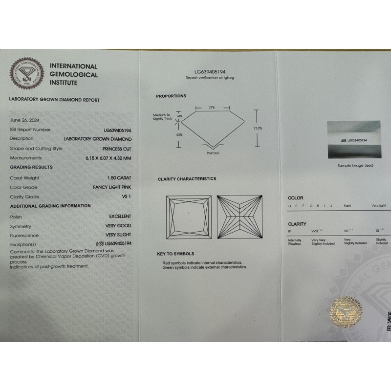 Ruif Jewelry New Princess Cut 1.5ct VS1 EX VG Lab Grown Pink Diamond CVD Loose Diamond for Jewelry Making Ruif Jewelry New Princess Cut 1.5ct VS1 EX VG Lab Grown Pink Diamond CVD Loose Diamond for Jewelry Making