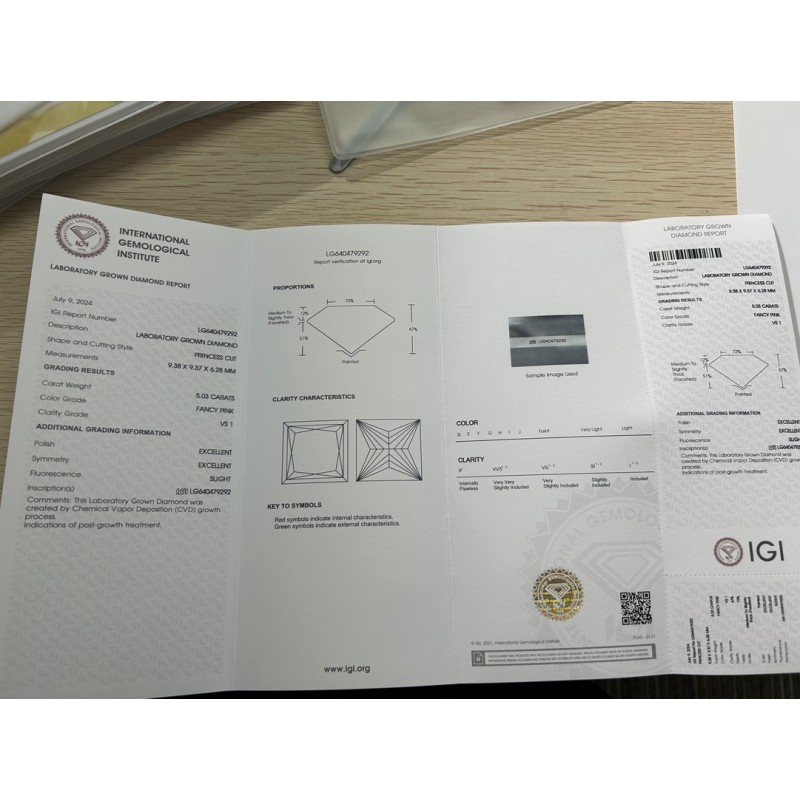 Ruif Jewelry New Princess Cut 5.03ct VS1 EX EX Lab Grown Pink Diamond CVD Loose Diamond for Jewelry Making Ruif Jewelry New Princess Cut 5.03ct VS1 EX EX Lab Grown Pink Diamond CVD Loose Diamond for Jewelry Making