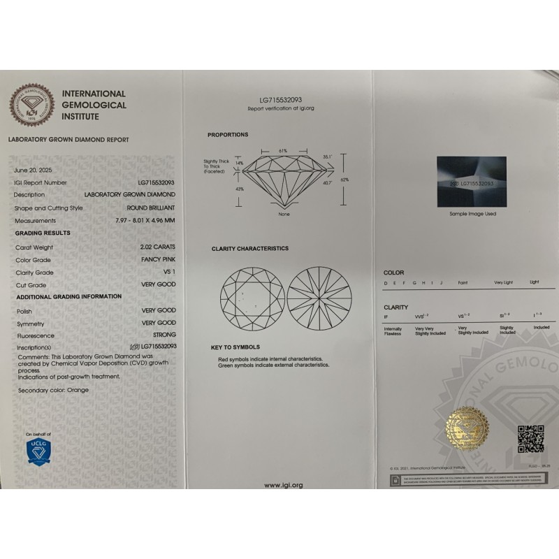 Ruif Jewelry Round Shape 2.02ct Fancy Pink CVD Lab Grown Diamond Can Custom Your Favoirite Jewelry with This Diamond Ruif Jewelry Round Shape 2.02ct Fancy Pink CVD Lab Grown Diamond Can Custom Your Favoirite Jewelry with This Diamond
