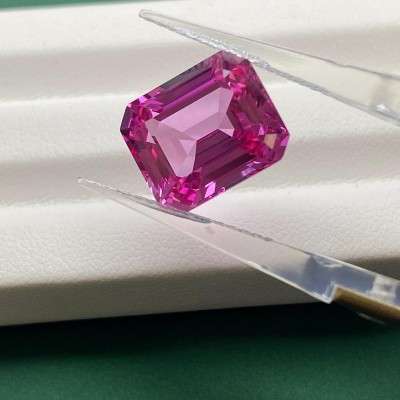 Ruif Jewelry Hand Made Hot Pink Color Lab Sapphire Emerald Cut Loose Gemstone for DIY Jewelry Making