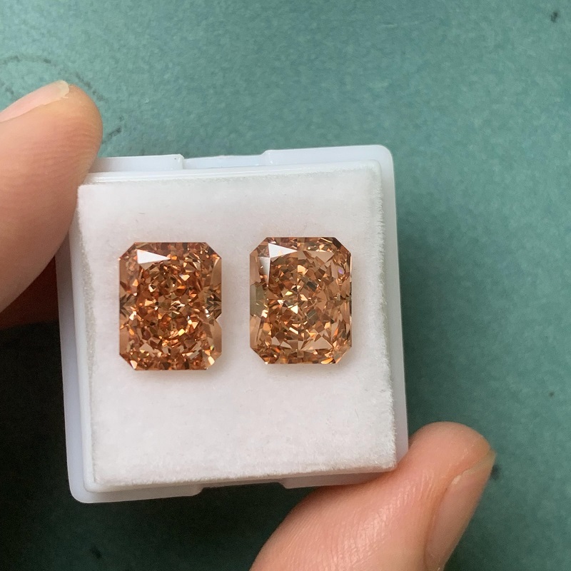  RUIF Jewelry Radiant Cut Champagne Color Crushed Ice Cutting Cubic Zirconia Stone High Carbon Diamond Loose CZ for Jewelry Making