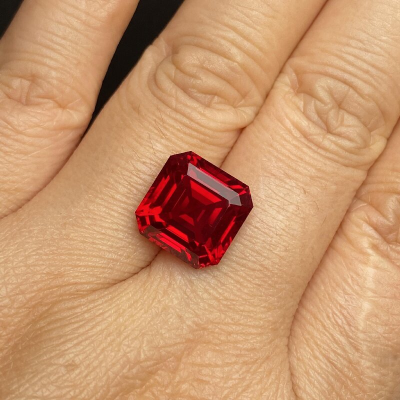 Ruif Jewelry Asscher Cut Lab Ruby Pigeon Blood Red Color Hand Made Loose Gemstone for Jewelry Making