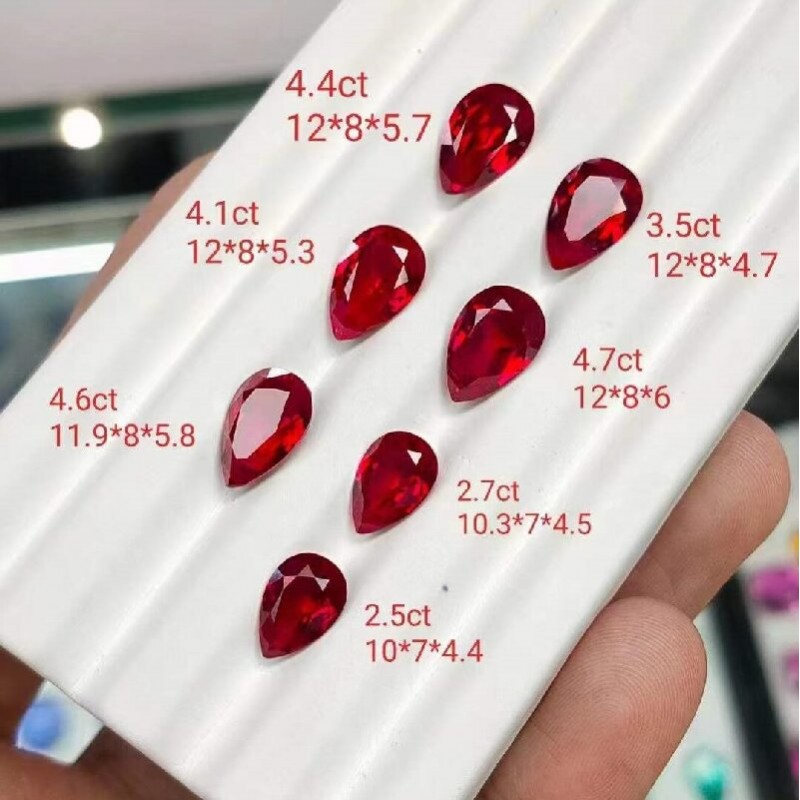 Ruif Jewelry High Quality Lab Grown Ruby Gemstone Pear Shape Pigeon Blood Red Semi-precious Stone for Jewelry Making